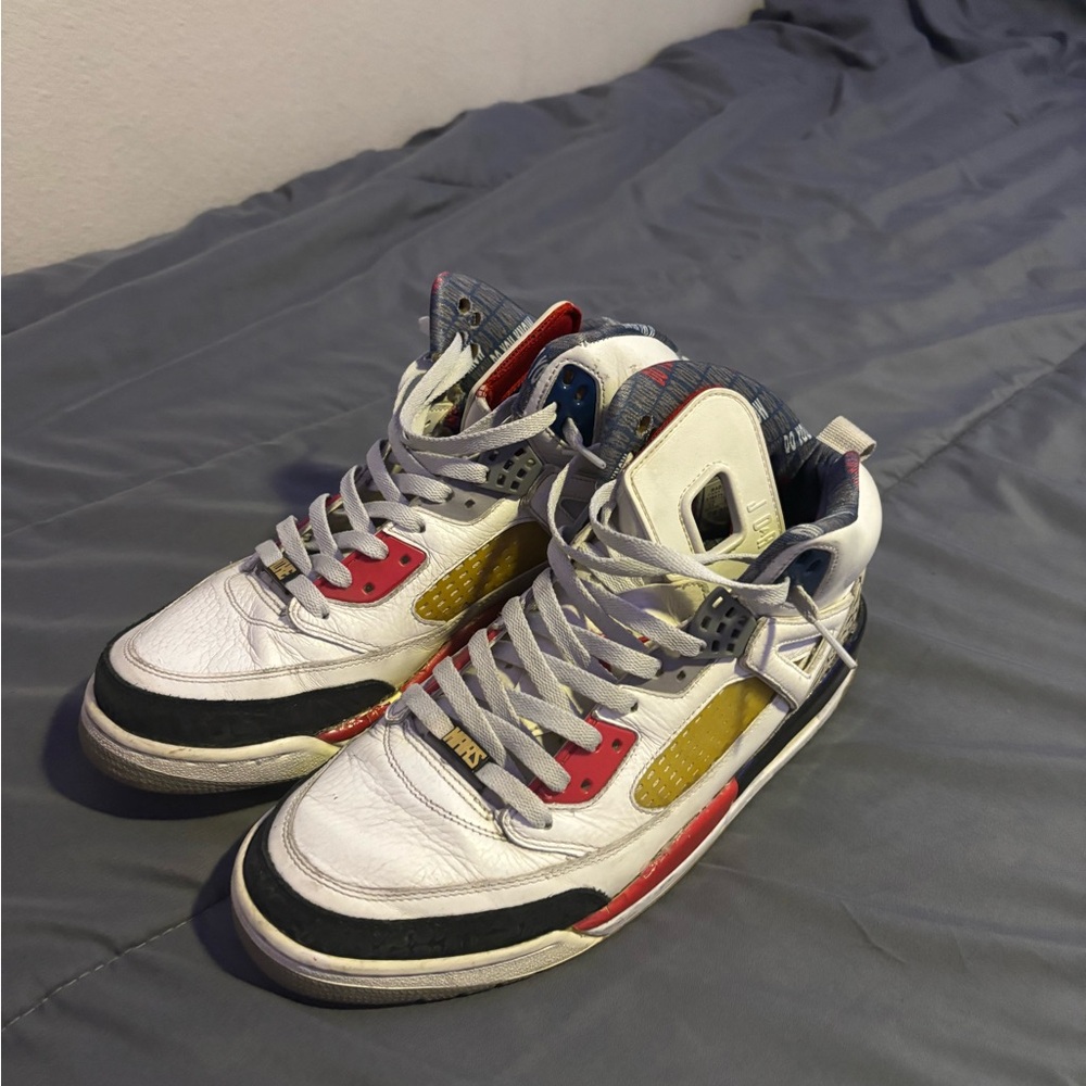 Jordan 5 Spizike Mars White High-Top Sneakers with Red, Gold & Black Accents - Picture 2 of 5